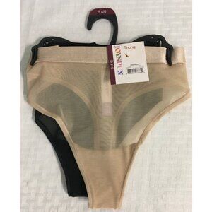 Joyspun 2 Pack Thong Underwear Women Size S 4 to Tan Black Mesh Sheer New w Tags